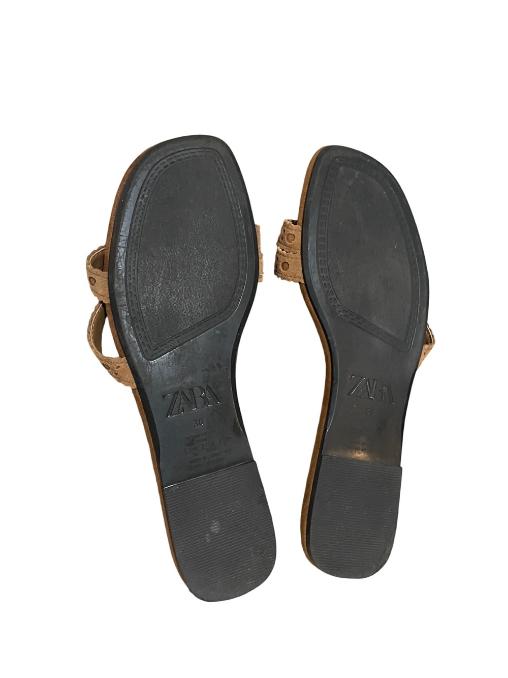 ZARA Tan Suede Double Strap Flat Slide Sandals Boho Size 36 / US 6 - Picture 4 of 6
